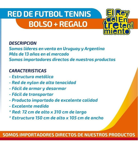 Set Red De Fútbol Tenis Playa + Soporte + Bolso - El Rey