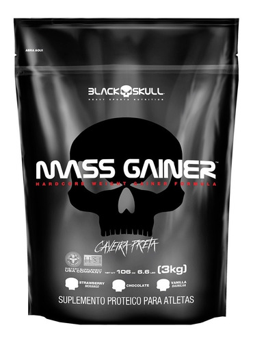 Mass Gainer 3kg - Black Skull - Hipercalórico Caveira Preta Sabor Chocolate