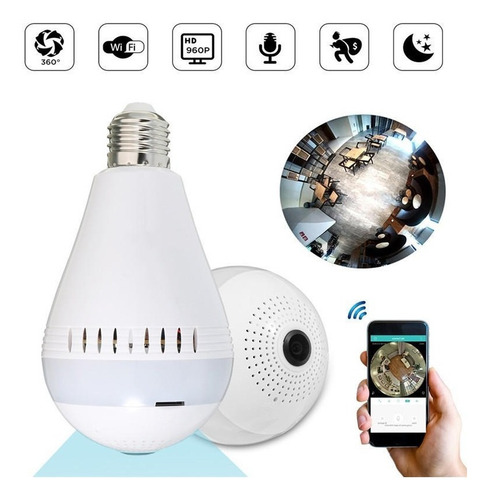 Imagen 4 de 6 de Cámara Espía Foco Giro 360 Panorámica Wifi Bombillo Luz