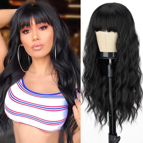 Peluca Rizada En Forma De J Con Flequillo Para Mujer, Pelo S