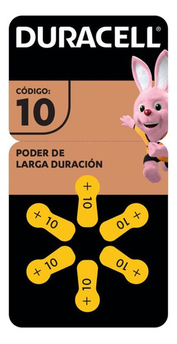 Duracell Pila Auditiva 10, Zinc Aire 1.45v, 6 Pilas