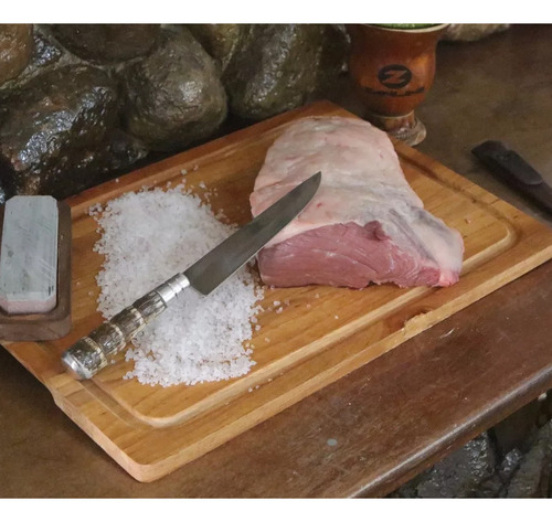 2 Faca Churrasco 6'' Aço Inox Cabo Rabo De Tatu Bainha Couro