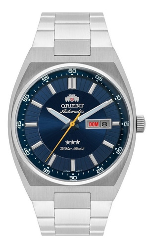 # Relógio Orient Automático Masculino Prata Azul 3 Estrelas