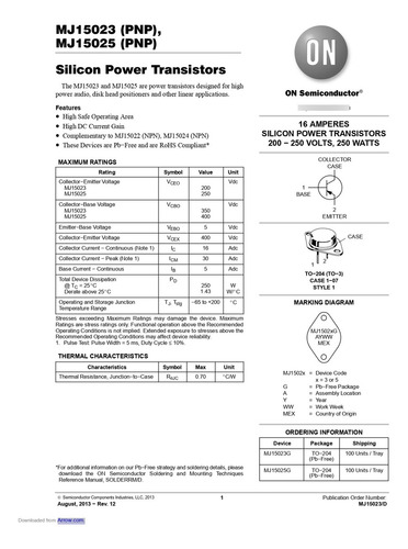Transistor Pnp 200v 16a Mj 15023g