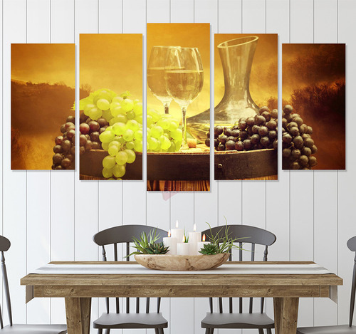 Políptico Vino Cocina Vnh41 Canvas Grueso 200x105