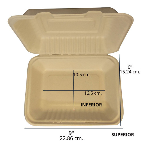 Imagen 2 de 6 de 250 Contenedores Almeja 9x6x3 Biodegradable Bagazo De Trigo
