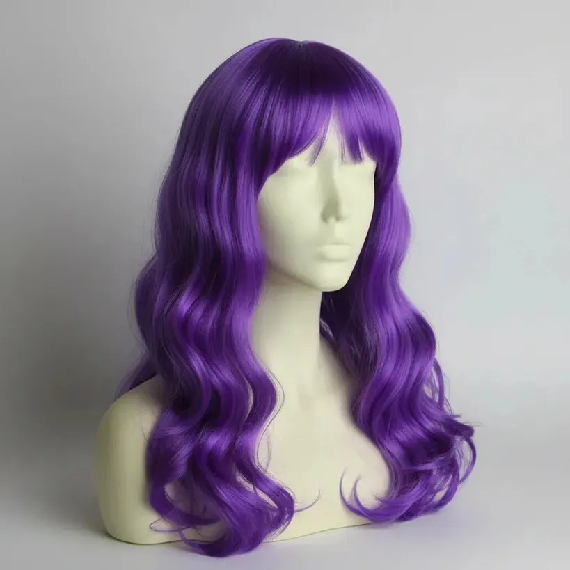 Peruca Longa Ondulada Colorida Festa Fantasia Luxo Carnaval Cor Roxo17