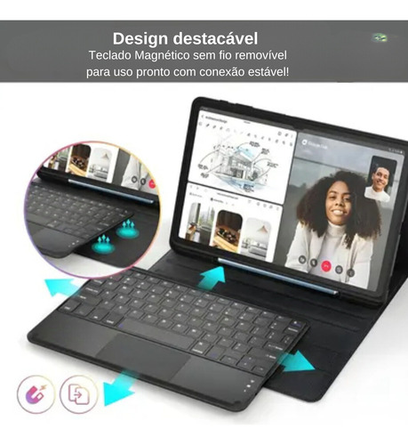 Capa Teclado Para Galaxy Tab S9 E S9 Fe Tela De 11 Polegadas