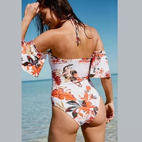 Hermoso Traje De Baño Rosa Flores Olan Control Abdomen