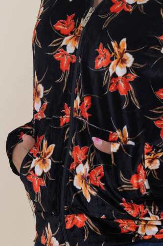 Campera Capucha Liviana Plush Estampada Floreada Scombro