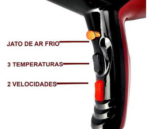 Secador De Cabelo 2200w Profissional Quente Frio Com Difusor