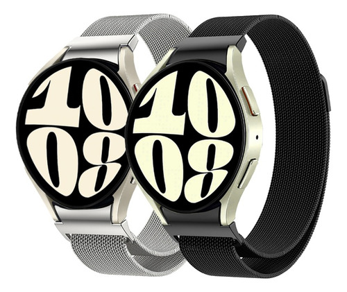 Compatible con samsung galaxy watch 6 5 5pro 4 color plata y negro correa acero