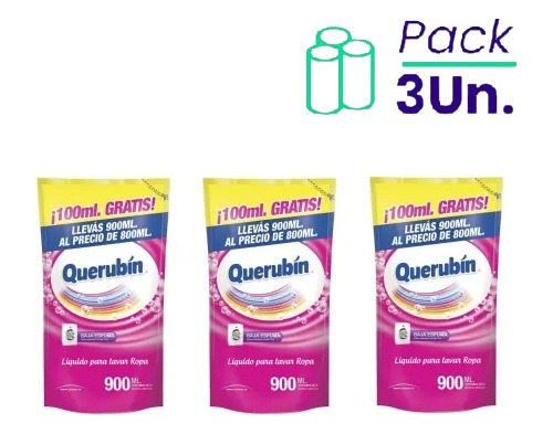 Jabon Liquido Para Ropa Querubin 800ml + 100 Gratis Pack X3u