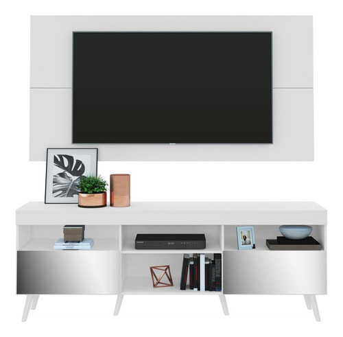 Rack C/ Painel Suporte Tv 65 Retrô Flórida Multimóveis V3142 Cor Branco