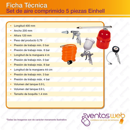Imagen 4 de 6 de Kit 5 Piezas P Compresor Aire Comprimido Calidad Einhell