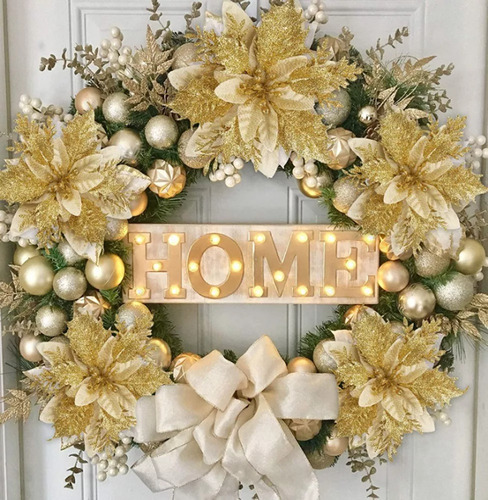 40 Flores De Navidad Con Purpurina Artificial Y