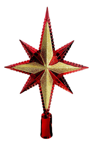 Estrella Punta De Árbol Adorno Navideño Decora Dorado Rojo 