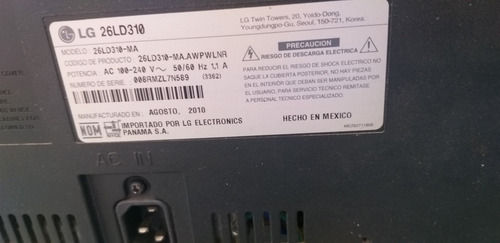 Imagen 2 de 5 de Tv LG 26 Ld310 Tarjeta Tcom Dañada