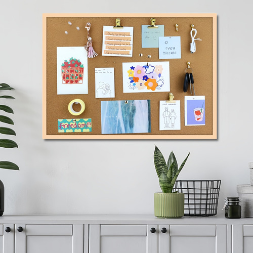 Tablero De Corcho 60x40cm Pizzaron Con Kit De Instalacion Para Colgar En Pared Ordena Tus Actividades De Forma Creativa Y Original