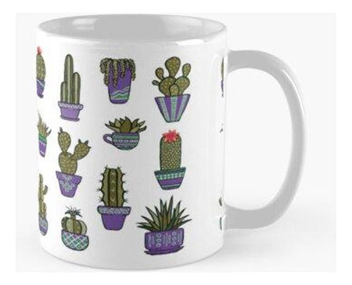 Taza X4 Cactus En Macetas De Color Violeta Oscuro Calidad Pr