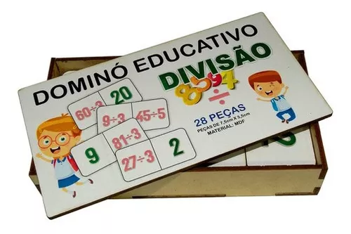 Dominó Jogo Educativo Pedagógico Mdf Matemático Divisão 28pcs Mega Impress