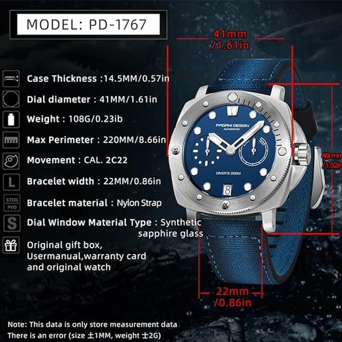 Pagani Design 1767 Reloj Automático Para Hombre Caja De De Y