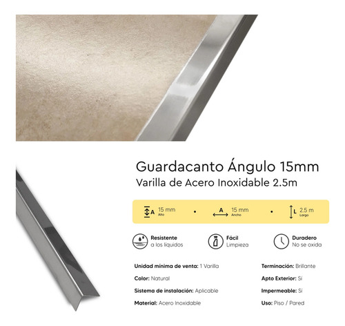 Perfil Angulo Aceroinox Escalera Esquinero Terminacion 2.5ml