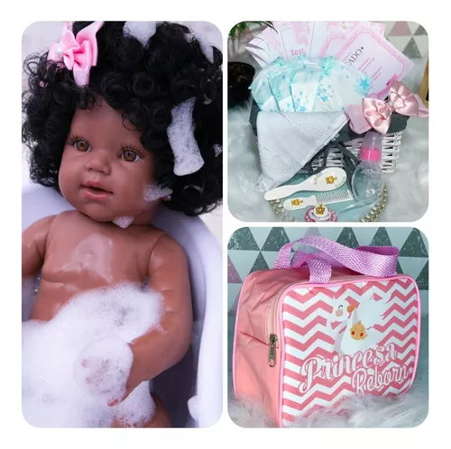 Boneca Reborn Negra Realista com Bolsa - ShopJJ - Brinquedos, Bebe