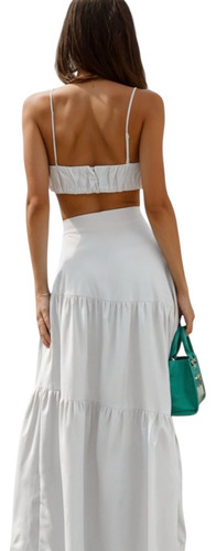 Conjunto Dos Piezas Crop Top Tirante Con Falda Larga Mujer