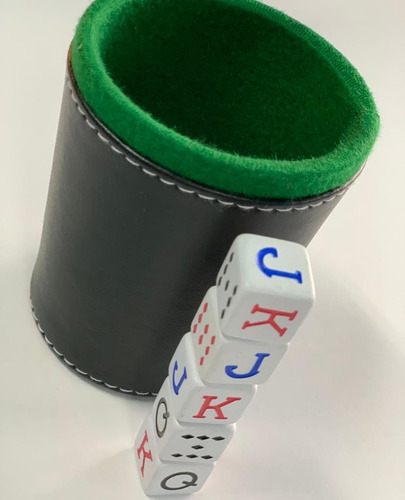 Cubilete Con 5 Dados De Poker Cubano + Baraja Faisán Roja