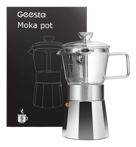 Cafetera Moka De 9 Tazas De Espresso Tapa De Cristal Pr...