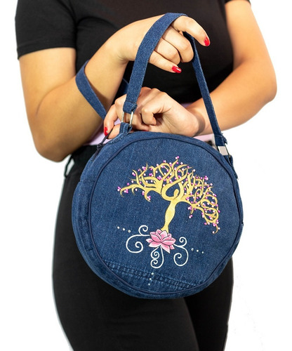 Imagen 7 de 8 de Bolso De Mano Redonda, Adornada Con Árbol De La Vida Y Raíz