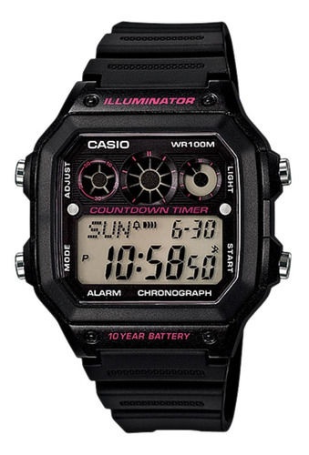 Reloj pulsera digital Casio AE-1300 con correa de resina color negro