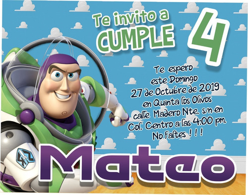 50 Invitaciones Impresas Buzz Lightyear Toy Story