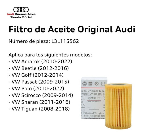 Filtro De Aceite Audi Q5 2009 Al 2016