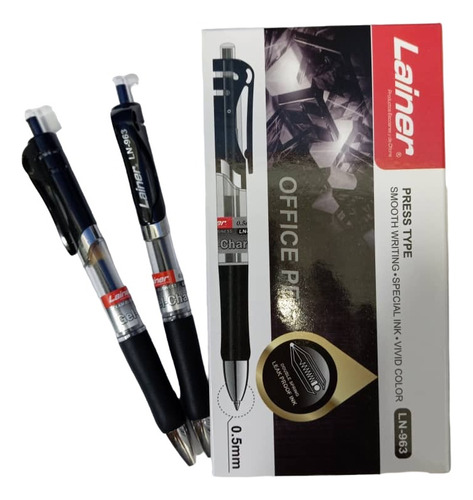 Boligrafos Lapiceros Ejecitivo Tinta Gel Negro Ln-963 12 Un 