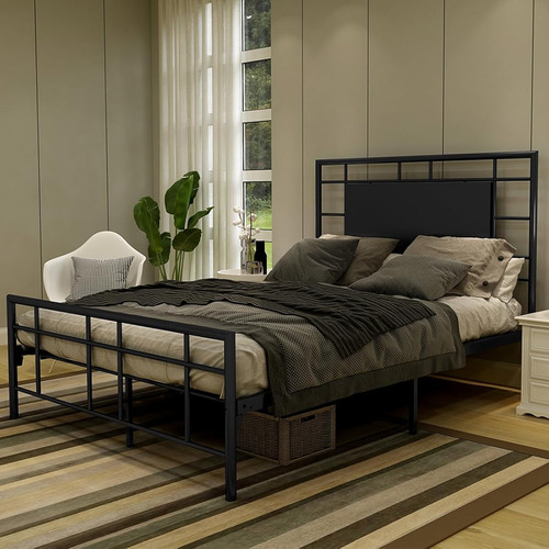 Base De Cama Aufank Matrimonial De Metal Color Negra