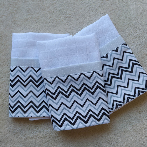 Kit 3 Fraldinhas De Boca Bebê Zigzag Pronta Entrega