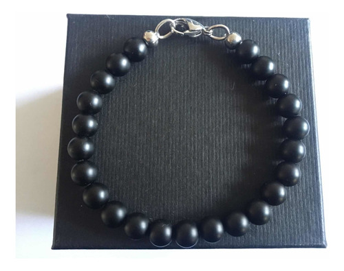 Pulsera Hombre Piedra Ágata Negra, Acero Quirúrgico 21cm