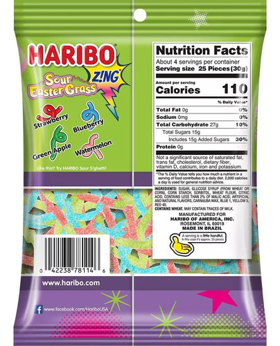Gomitas En Tiras Agridulces Haribo Sour Easter Grass 113g Z!
