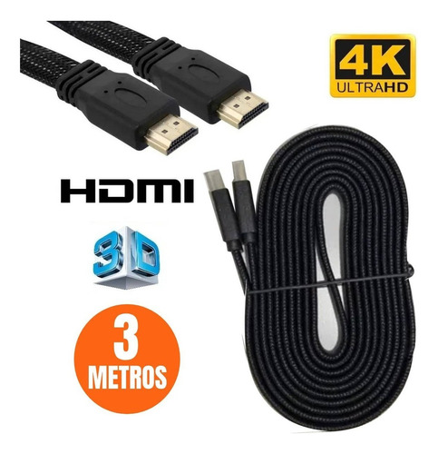 Cabo Hdmi Premium Gold 3 Metros 3m Ultra Hd 4k Tv Pc 2.0 3d