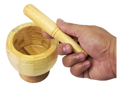 Pilão Em Bambu Com Socador Para Temperos E Condimentos