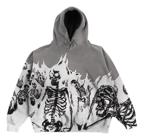 Fz Sudadera Gótica Con Estampado De Calaveras En Llamas