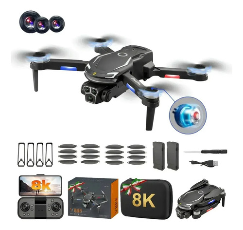 Dron Plegable V888 con Cámara 8K y Pantalla FPV, 2 Baterías y Evitación de Obstáculos Negro