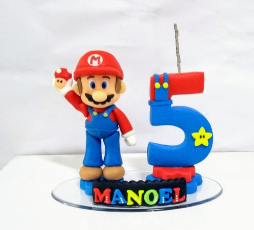 Imagem 1 de 2 de Vela Super Mario Ou Luigi Topo De Bolo Em Biscuit 