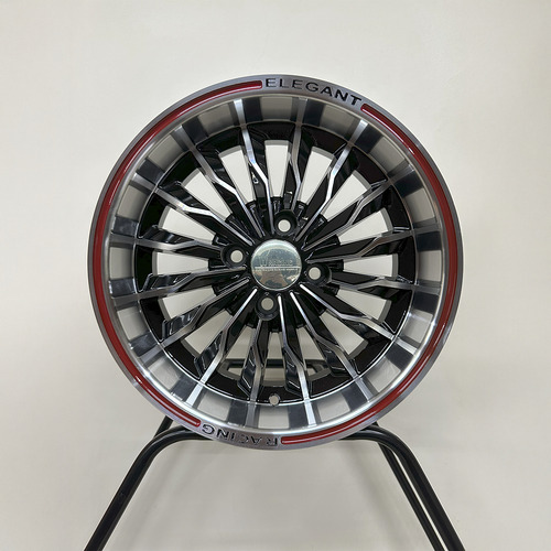 Llanta Deportiva Bk447 R14 4x100 Chevrolet Renault Toyota Vw Diamantado Negro / Linea Roja