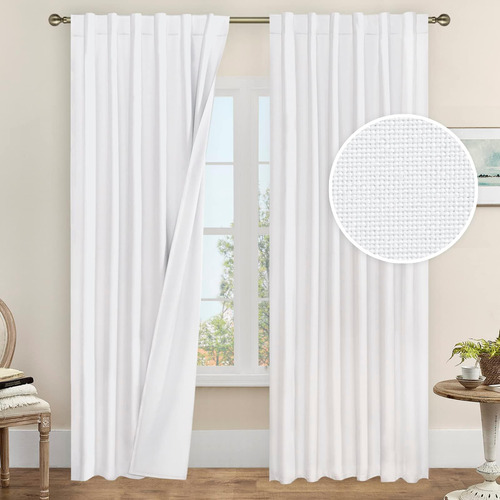 Lamit Cortinas Opacas De Lino 100% Blancas, 84 Pulgadas, Cor