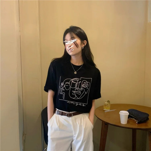 Camiseta De Manga Corta Estampada Holgada De Verano Para Muj