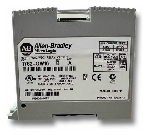 Allen Bradley 1762-ow16 Módulo De Salidas Micrologix 18 (Usado)