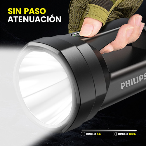 Philips Linterna Led Potente Recargable, Resistente Al Agua, 1500 Lm, 30 W, Luz Potente, Alcance Ultra Largo, Luz Blanca, Para Pesca Al Aire Libre, Batería De Larga Duración, Sfl-3241